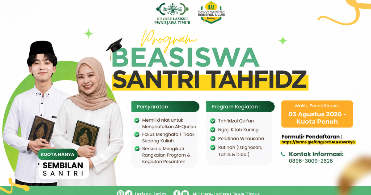 NU Care-LAZISNU Jatim Buka Beasiswa Santri Tahfidz ...